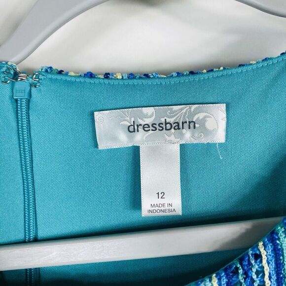 Dressbarn Size 12 Crochet Striped Sleeveless Fit & Flare Dress Blue - Picture 4 of 6